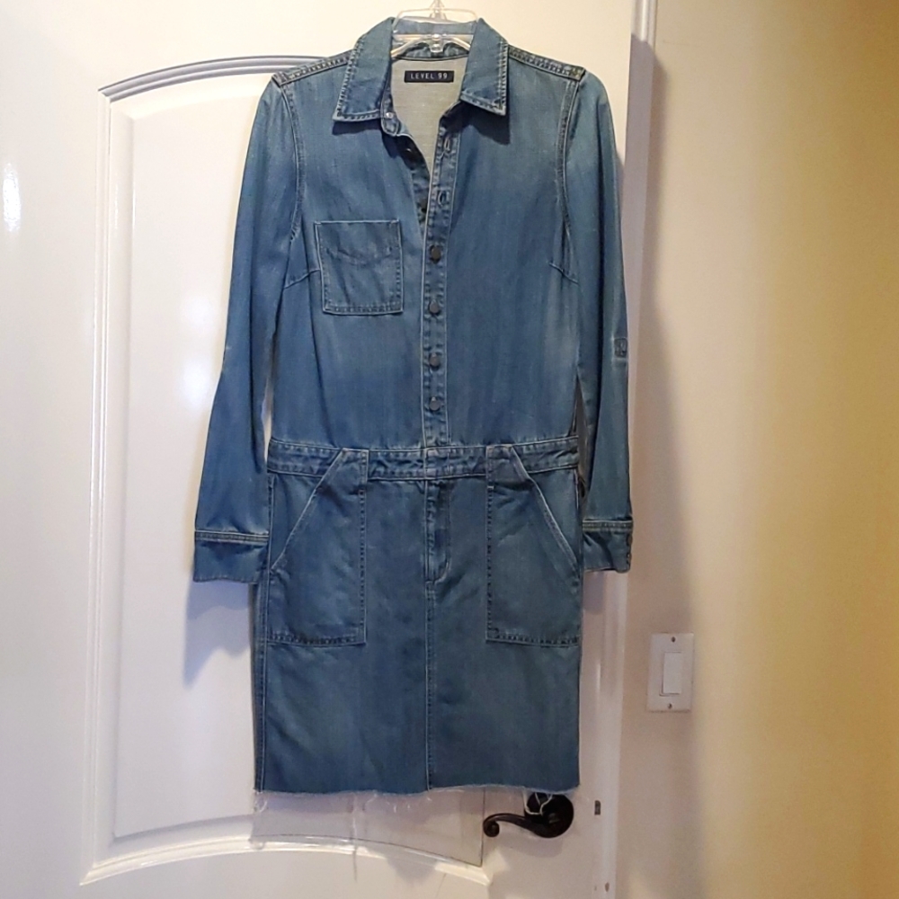 Level 99 denim Jean midi dress with sleeves